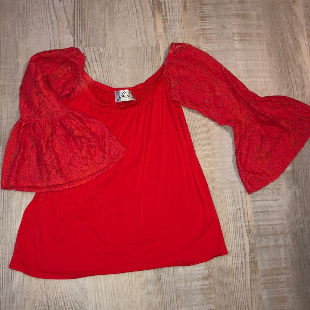 VaVa watermelon lace sleeve shirt